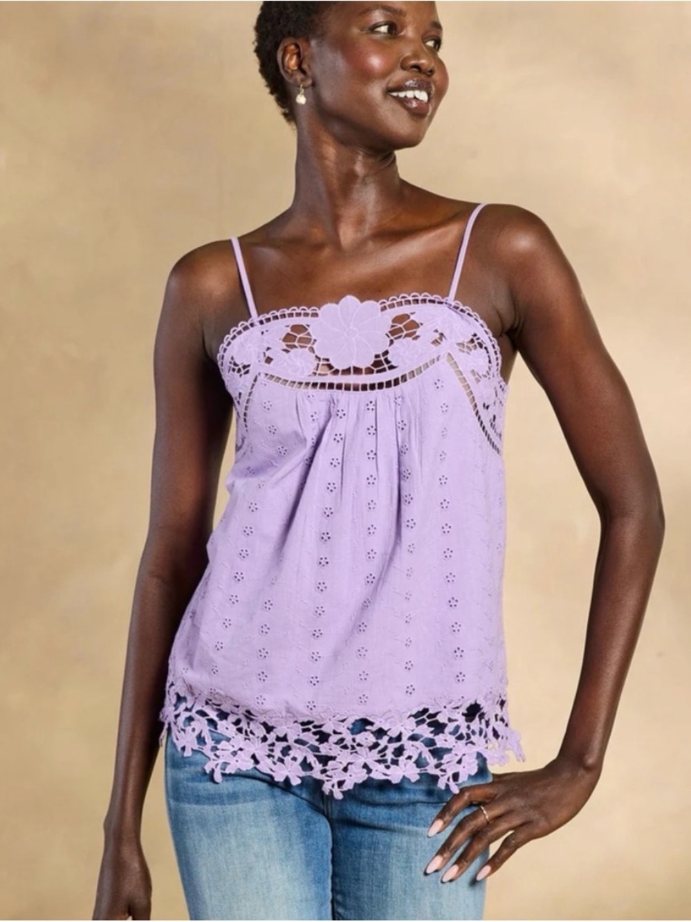 NWT Sundance Lavender Eyelet Lace-Trim Camisole Size XL